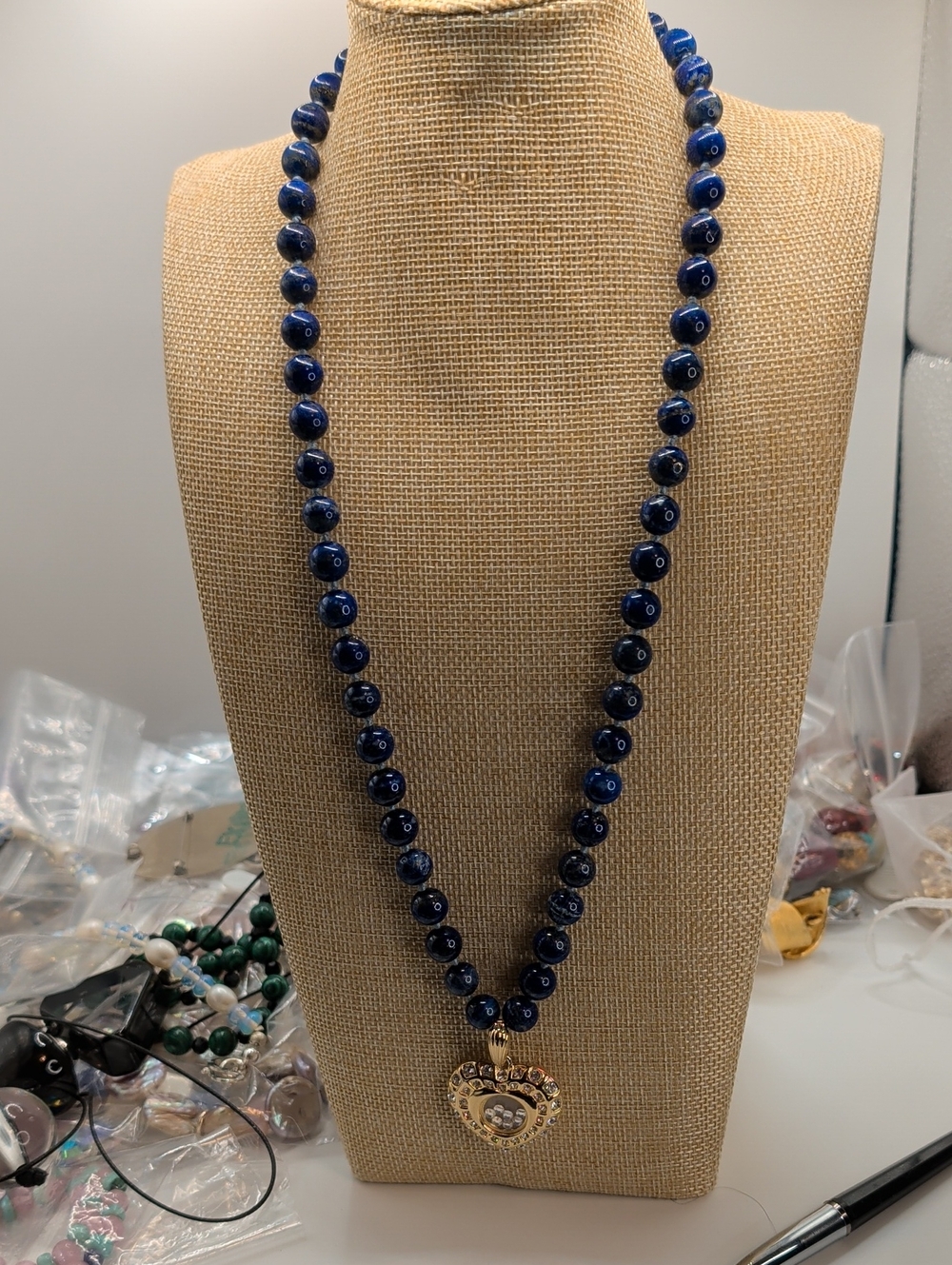 Blue Beaded Heart Pendant Necklace - Women Jewelry